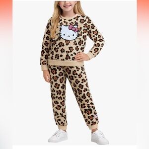 Hello Kitty Girls 2 Piece Leopard Print Jogger Set Size 5/6 Pull On NEW NWT